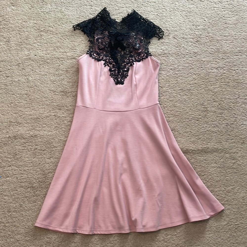 Seventh Day pink black lace open back dress